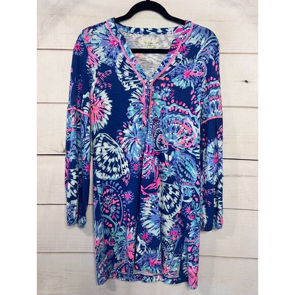 Lilly Pulitzer Dresses & Skirts - Lilly Pulitzer Joy Tunic Shift Dress XS Deep Indigo Gypsea Women Pink Tassels
